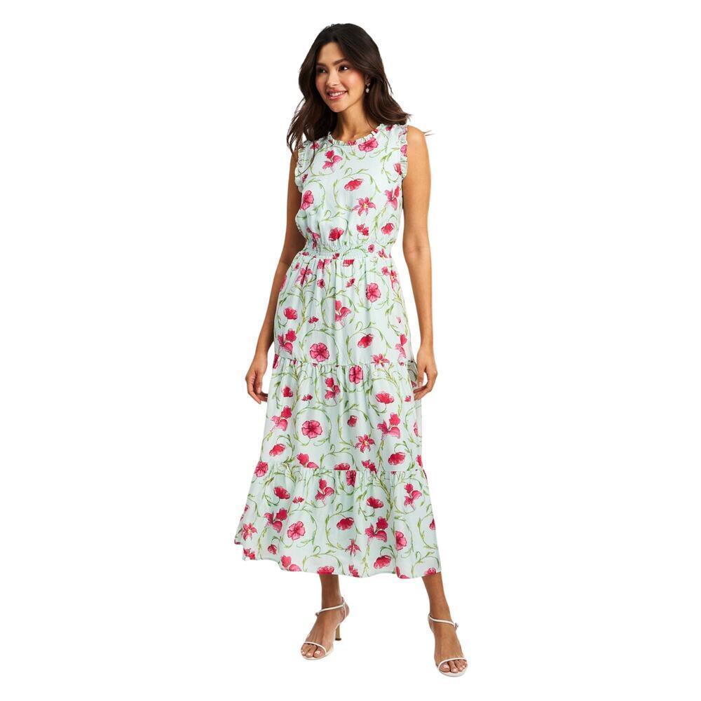 Roller Rabbit Greta Floral Swirl Milani Midi Dress 100% Silk Size Small